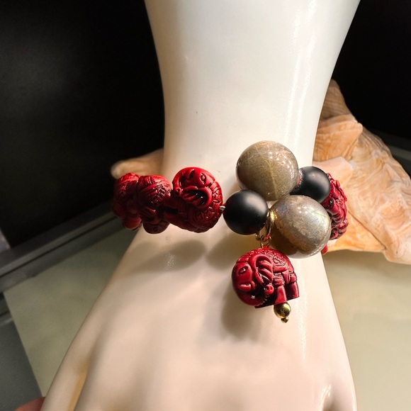 LABRADORITE + CINNABAR NATURAL CUFF BRACELET size 7” - Picture 12 of 13